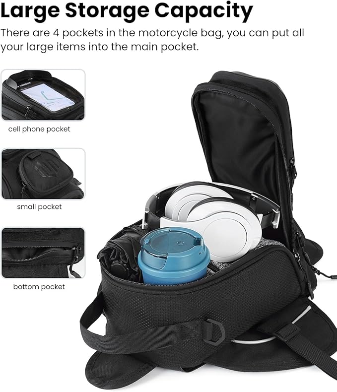 ILM Motorcycle Tank Bag Magnetic 4 Straps Reinforced Fastening Waterproof Touch Screen Phone Pouch Motorbike BT01