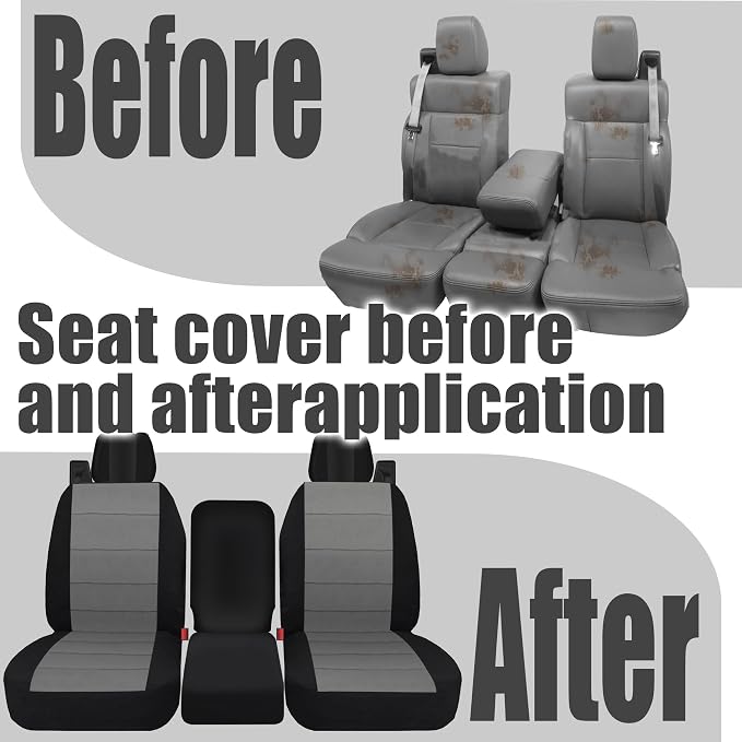 Front Durable Fabric Seat Covers for Ford F150 XL XLT Standard Cab 2004 2005 2006 2007 2008, Front 40/20/40 Split Bench with Integrated Seatbelts & Solid Armrest-Gray
