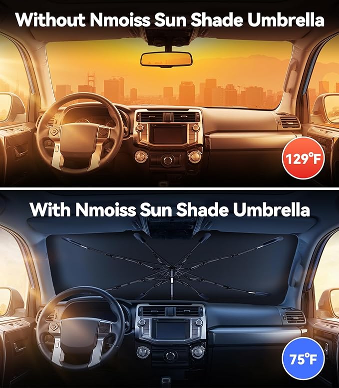 [2026 Upgraded] Nmoiss Windshield Sun Shade Umbrella for for Toyota 4runner Highlander RAV4 - [Vinyl Coating Heat Shield] Protect Car from Sun Rays & Heat Damage Keep Cool and Protect Interior