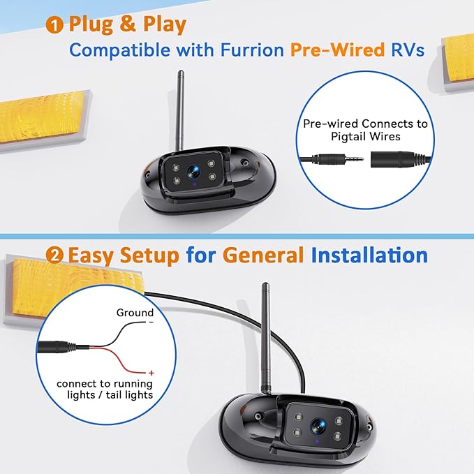 HD 1080P RV Backup Camera Wireless Easy Install: Plug and Play 7'' DVR 4-Channels Split Screen for Furrion Pre-Wired RVs System - AI Motion Detection Rear View Camera Clear Night Vision to 32ft