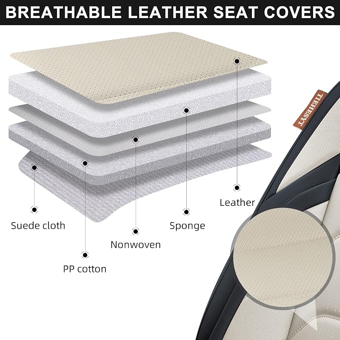 TIEHESYT Car Seat Covers Front Pair, Breathable Nappa Leather Car Seat Cushions 2PCS, Auto Interiors Universal Fit for Most Cars, Compatible Automotive Vehicles(Sedan/SUV/Van), Black & White