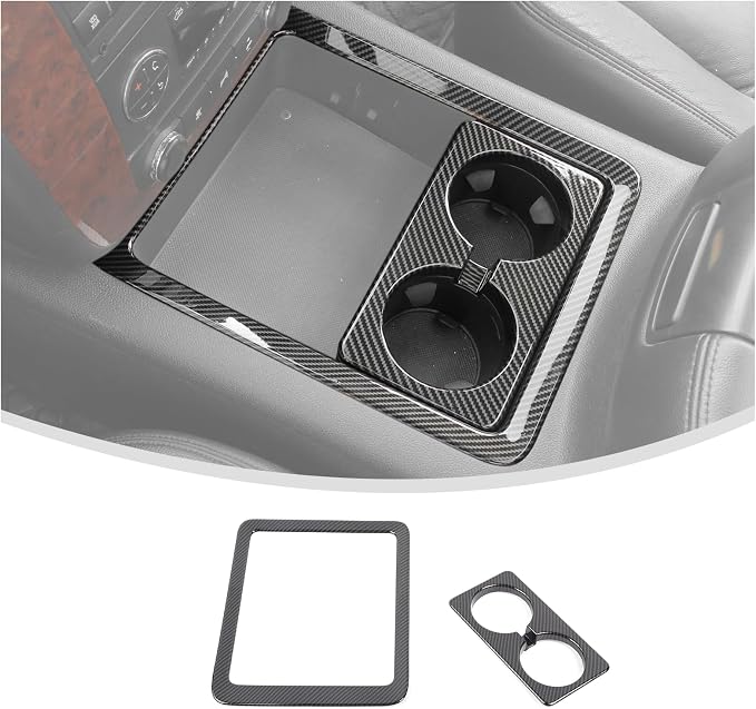 Linskip Non-Covered Center Console Cup Holder Trim Compatible with 2007-2013 Chevy Avalanche Silverado Suburban Tahoe & GMC Yukon/Sierra, Cup Holder Trim, Interior Accessories Carbon Fiber