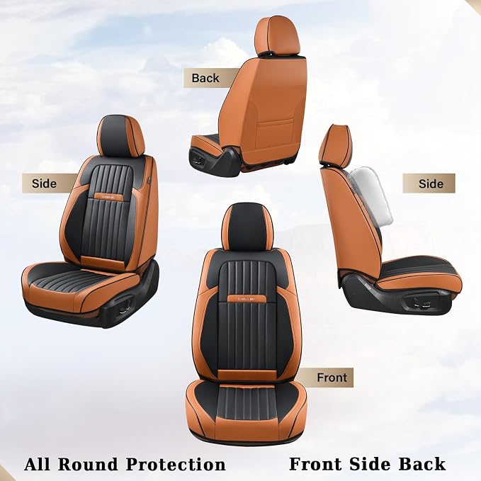 Coverado Car Seat Covers Front, Seat Covers for Cars, Waterproof Car Seat Cushions, 2-Pack Leather Carseat Seat Protectors, Universal Seat Covers Fit for Most Sedans SUV Pick-up Trucks(Brown&Black)