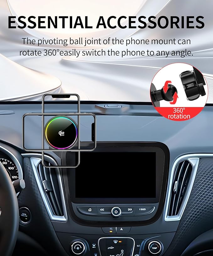 Qi2.2 25W Magnetic Car Mount Charger for 2016-2025 Chevrolet Malibu / 2018-2024 Equinox Accessories, for Fast Charging Cell Phone Holder 8 Inch Screen Fixed Clip with Cooling Fan