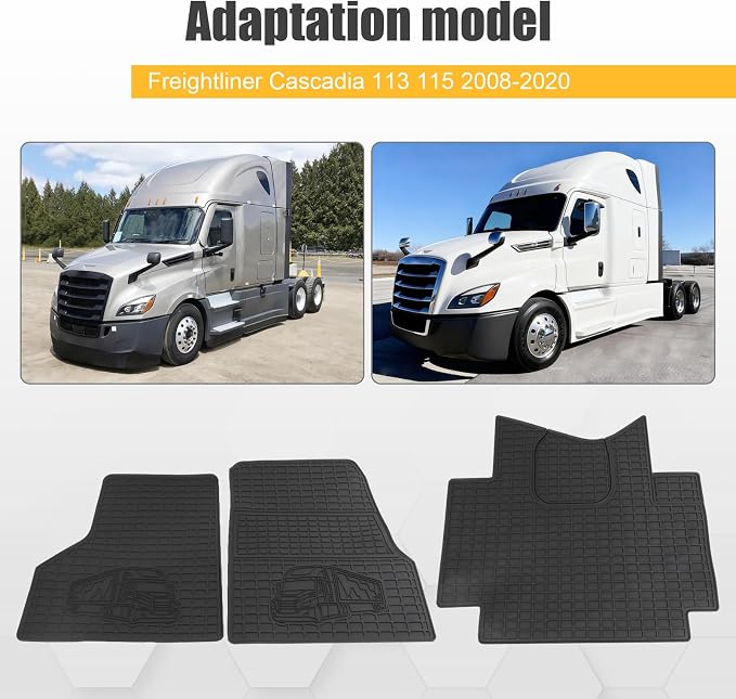 Floor Mats for Freightliner Cascadia 113 115 2008-2020 | Heavy Duty All-Weather Rubber Floor Liners | 3PCS Set Cargo Guard | Custom Fit Truck Accessories