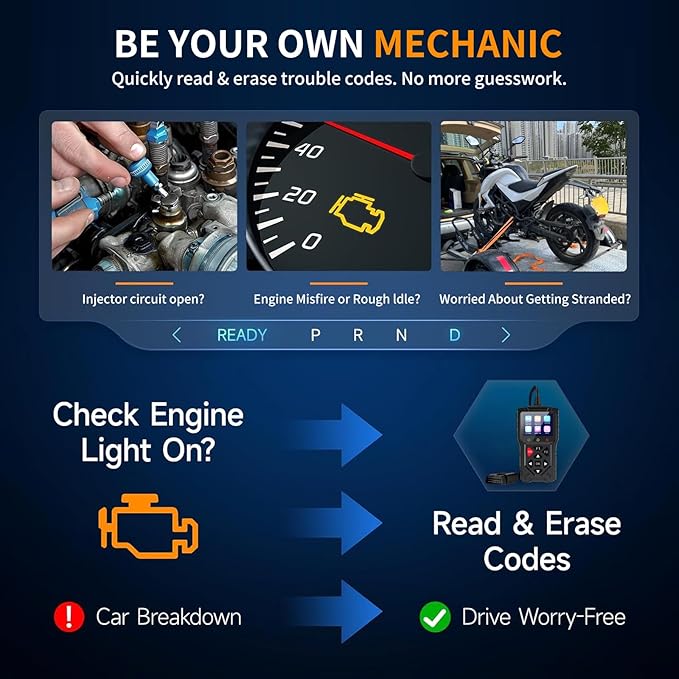 M60 2-in-1 OBD2 Scanner for Car & Motorcycle, Enhanced Live Data & Engine Fault Code Reader, Diagnostic Scan Tool for Error Check and Clear,Used for Almost OBDII Protocol Vehicles (Black)