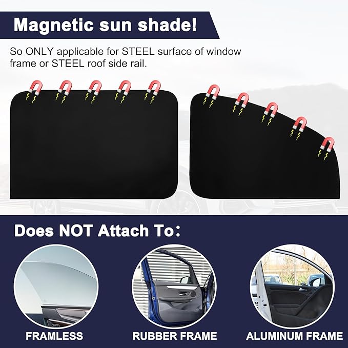 Ovege Car Side Window Sun Shade Magnetic Car Curtain Suction Magnetic Suedette －Front Seat 2pcs