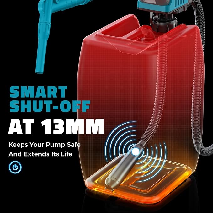 DIYtoolifz 5 GPM Cordless Fuel Transfer Pump Compatible with Makita 18V Batteries, Portable Gas Can Pump with 51" Hose, 5 Adapters, Gas Pump for Diesel, Gasoline (Bare Tool)