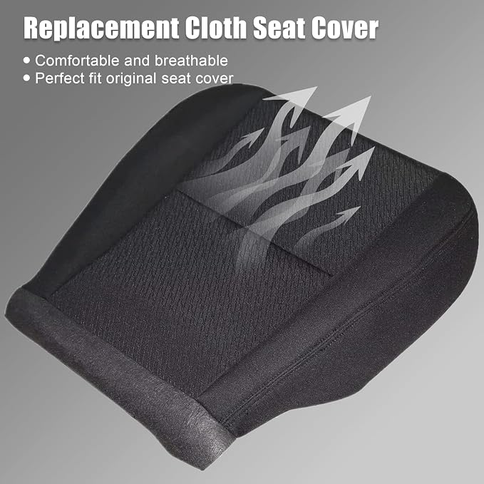 GXARTS Cloth Front Driver and Passenger Side Bottom Seat Cover & Both Bottom Foam Cushion Replacement Black #19C Fit for Chevy Silverado Avalanche Suburban Tahoe GMC Sierra Yukon 2007-2014