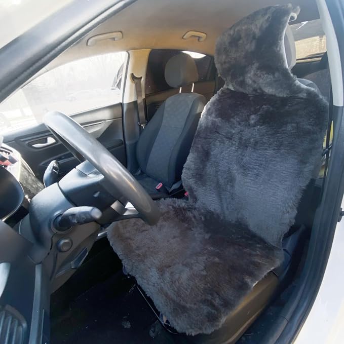 Genuine Sheepskin car seat Covers auto Accessories for Winter and Summer Merino Wool seat Covers fits Trucks sedans suvs minivans from Seats Damage (Charcoal Gray)