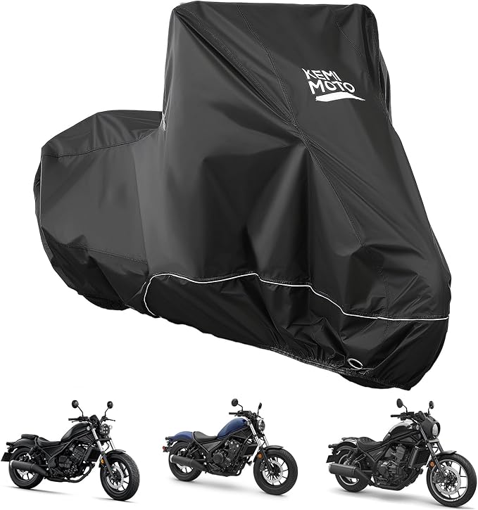 KEMIMOTO Heavy Duty 420D Motorcycle Cover Storage Bag Fit Waterproof Fit for Rebel300 500 1100 Sportster Iron 883 Shadow Vulcan S Boulevard S40 Outdoor All Weather Rain Snow Dust UV Cover & Lock Hole