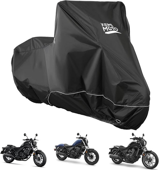 KEMIMOTO Heavy Duty 420D Motorcycle Cover Storage Bag Fit Waterproof Fit for Rebel300 500 1100 Sportster Iron 883 Shadow Vulcan S Boulevard S40 Outdoor All Weather Rain Snow Dust UV Cover & Lock Hole