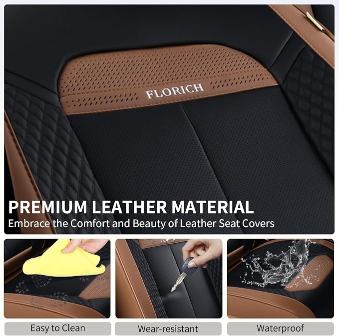 FLORICH Car Seat Covers Front Seats Only, Luxury Leather Seat Covers Universal Anti-Slip Driver Seat Cover, Automotive Vehicle Seat Covers fit for Trucks Vans SUVs Sedans (2 Packs, Coffee)