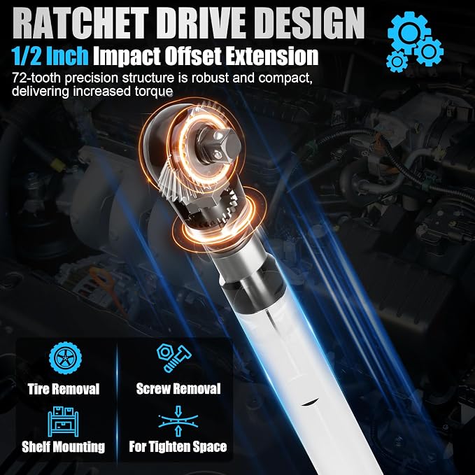 Offset Extension Wrench, 1/2'' Electric Offset Extension for Tight Spaces - 3 in 1 Manual/Electric/Pneumatic Wrench that Can Be Switched, Suitable for Use in Any Narrow Spaces