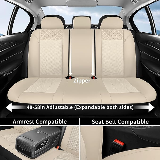 FLORICH Seat Covers Full Set Automotive Seat Covers Front and Rear Car Seat Cover Leather Air Mesh Seat Cushion 5 Seats Airbag-Compatible Universal Fit for Most Car SUV Sedan Truck, Beige