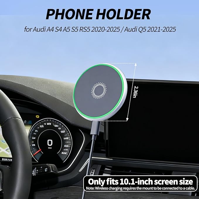 Magnetic Phone Mount for Audi Q5 2021-2025 A4 S4 A5 S5 RS5 2020-2025 Accessories 10.1-inch Screen, 360° Rotation for Magsafe Wireless Charger Phone Mount with Storage for iPhone Samsung