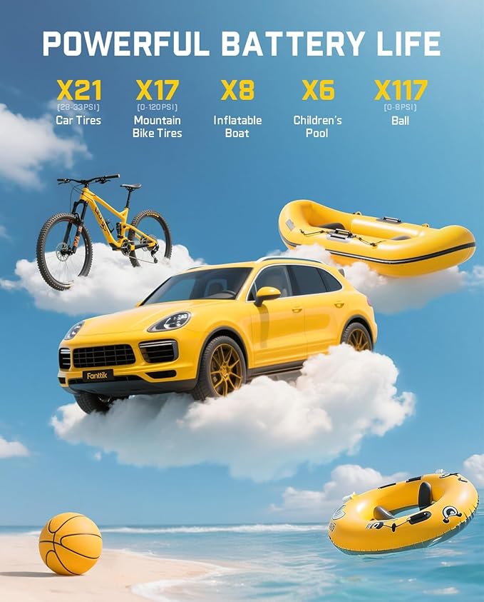 Fanttik X9 Classic Inflator/Blower 2-IN-1, Tire Inflator Portable Air Compressor with Light and Power Bank, 150PSI Cordless Air Pump for Car, Motorcycle, Bike, Ball, Air Mattress, Kayak, Swimming Ring