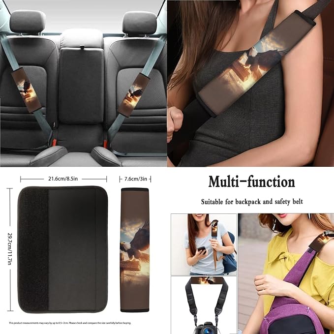Eagle Cross Print Car Interior Accessories Set of 13, Car Front and Rear Seat Cover Full Set, Steering Wheel Cover, Soft Seat Belt Cover, Cup Holder Coasters Universal Fit for Most Cars