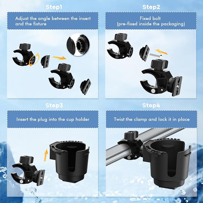 Cup Holder with 0.6"-1.5" Aluminum Clamp - Drink Holder for ATV, Motorcycle, Bike, Wheelchair, Golf Cart (Black)