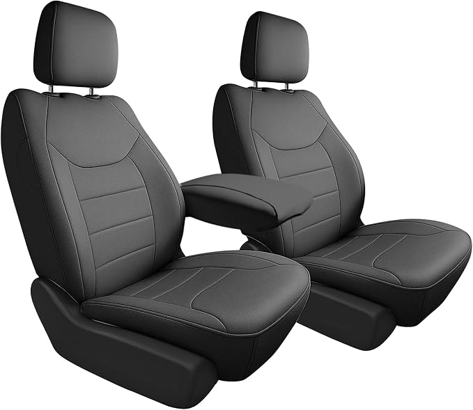 FH Group Custom Fit Car Seat Covers Specifically Made for Chrysler Pacifica 2021-2025 Front - Front Set (with DVD & Armrest), Faux Leather, Black