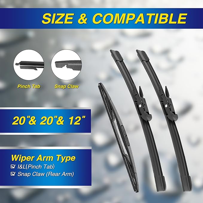 5 PLUS® Silicone Windshield Wipers Replacement for 2008-2012 Ford Escape Wiper Blades(Set of 3),Automotive Replacement Windshield Wiper Blades For My Car-20"/20"/12"