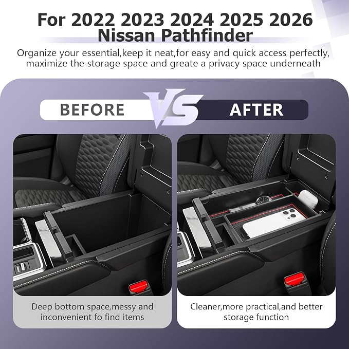 LUWU 2025 2026 Pathfinder Center Console Organizer Compatible with Pathfinder 2022 2023 2024 2025 2026 Accessories Armrest Console Storage Box Insert Tray ABS Material Coin Container, Red