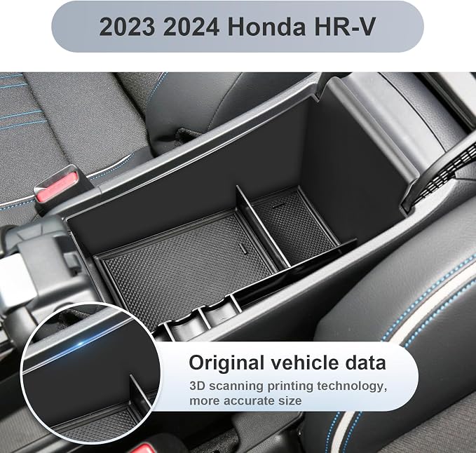 SKTU for 2024 2025 2026 2027 Honda HR-V Center Console Organizer 2023-2027 HRV Insert ABS Black Materials Tray Armrest Secondary Storage Box Honda HR-V 2024 2025 2026 2027 Accessories with Coin Holder