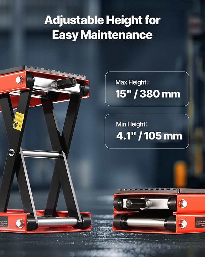 VEVOR Motorcycle Lift 1200lbs Capacity Motorcycle Stand, Deepened Anti-Slip Rubber Motorcycle Scissor Jack, Heavy Duty Steel Bike Repair Center Stand with Ratchet and Crank for ATVs, Dirt Bikes