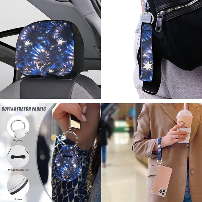 10 Pack Star Cluster Tie Dye Car Seat Covers, Galaxy Universe Blue Stars Front Rear Seat Covers Steering Wheel Cover Coasters, Modern Tie Dyeing Seat Belt Pads