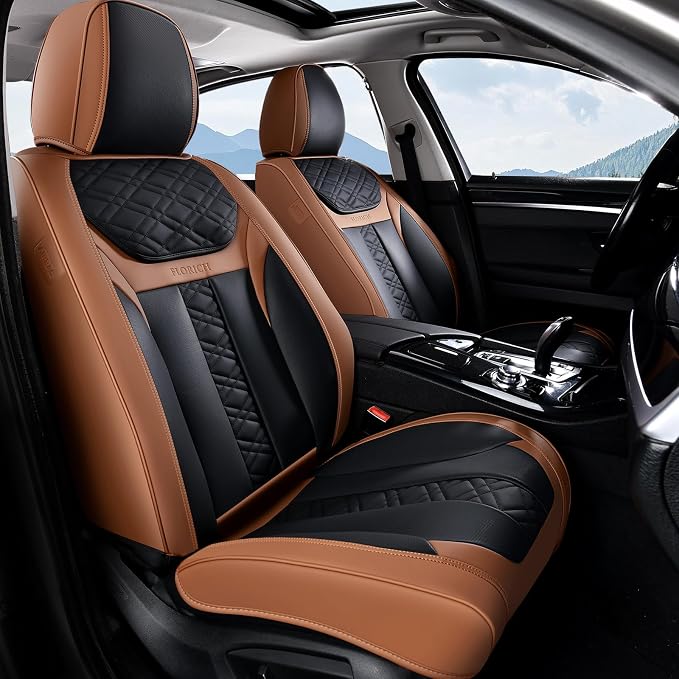 FLORICH Seat Covers, Front Seat Covers 2 PCs, Automotive Seat Cover for Cars, Luxury Leather Universal Seat Cover Accessories Fit for Most Cars SUV Truck Sedans(Brown)