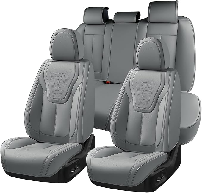 FLORICH Car Seat Cover Full Set, Automotive Seat Covers, Luxury Waterproof Leather Car Seat Protectors, Car Seat Cushions Universal Fit for Most Sedans SUVs Trucks - Grey
