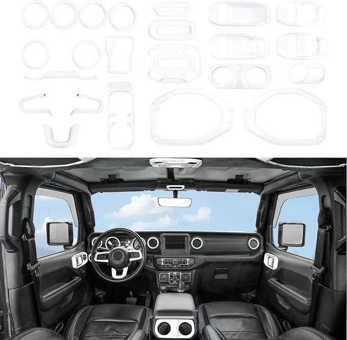 Barong for Jeep JL Steering Wheel Door Handle Air Conditioning Vent Cup Holder Reading Light Gear Cover Full Set for 2018-2023 Jeep Wrangler JLU Gladiator JT 4xe Interior Accessories White 23PCS