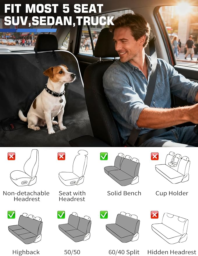1160g Heavy Duty Towel Car Seat Cover, Sweatproof Absorbent Microfiber Rear Seat Protector for Gym Beach Athletes, Universal Fit Waterproof Back Seat Mat for Sedans SUV Minivans(Black, 1PC)