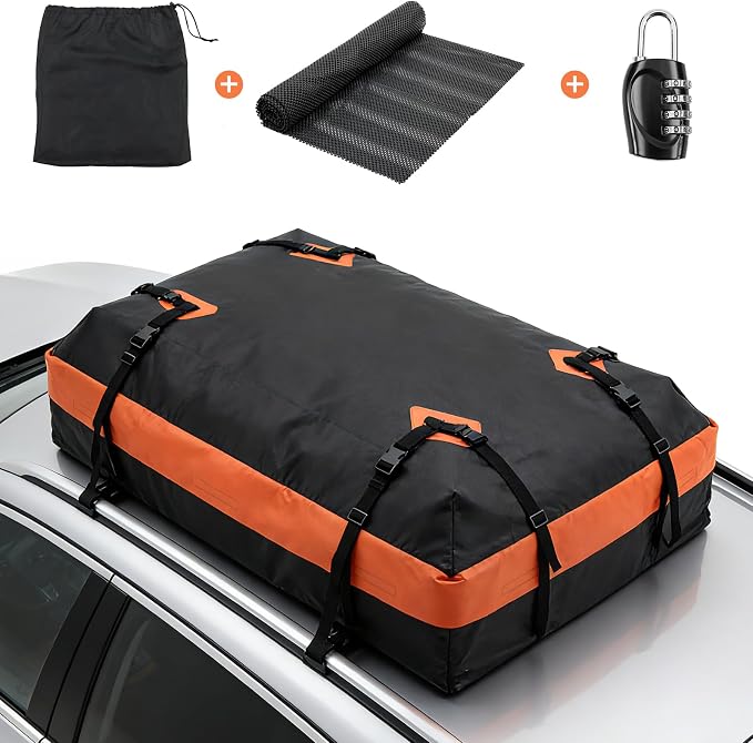 DUMOS Car Rooftop Cargo Carrier 15 Cubic Feet, Car Roof Waterproof PVC Bag | with Anti-Slip Mat, Combination Luggage Lock, Reinforced Straps & Door Hooks, Fit Vehicles with/without Roof Racks