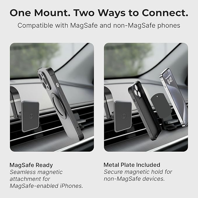 Magnetic Car Mount with Ultra Strong Magnets - Car Phone Holder Perfect for Magsafe Compatible Device iPhone 12-17 & iPhone Air, Galaxy, Smartphone - Multi-Angle Adjustable Suction Cup
