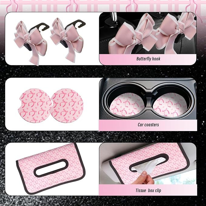 20 PCS Butterfly Car Accessories,Including Steering Wheel Cover,Rearview Mirror Decoration,Etc,Suitable for Sedans,SUVS and Other Models,Cute Car Interior Sets Suitable for Women (Pink)