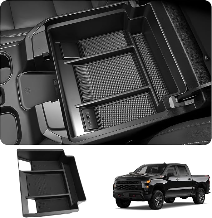 LUWU Center Console Organizer Compatible with 2022-2024 2025 2026 Chevy Silverado/GMC Sierra 1500 & 2024 2025 2026 Chevrolet Silverado/Sierra 2500HD 3500HD Black (ONLY for Full Console w/Bucket Seat)