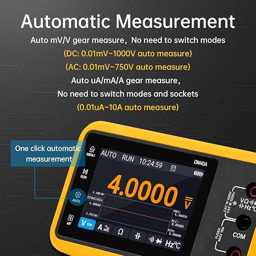 DM40 Series 3-in-1 Digital Multimeter, 59999 Counts True RMS Oscilloscope Signal Generator, Handheld High Precision Touch Screen Tester for Electronics/Auto/DIY(DM40B)