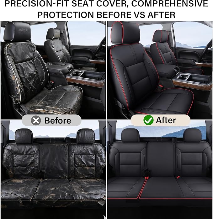 Coverado Silverado Rear Seat Covers, Faux Leather Car Seat Covers Fit for Chevy Silverado GMC Sierra 2007-2013 & 2019-2026 1500, 2020-2026 2500HD 3500HD Crew Double Extended Cab(Redline)