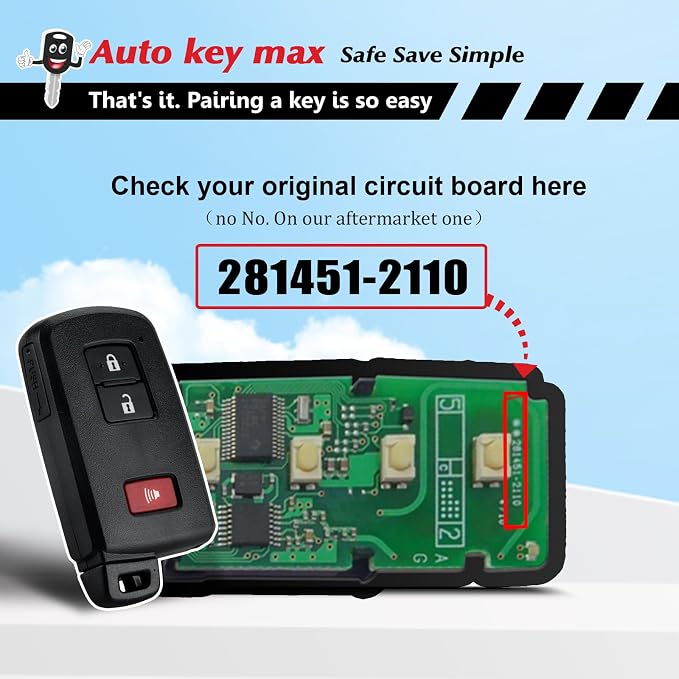 Programmable Keyfob, Replacement Car Keys Fob and DIY Programmer Kit for 2015-2020 Tacoma 2014-2019 Highlander Smart Remote HYQ14FBA 281451-2110 (3 BTN Programmer Kit)