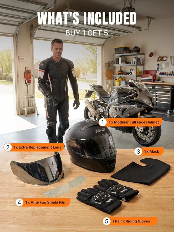 OUMURS Modular Motorcycle Helmets Full Face Flip up Street Bike Motorcycle Helmet for Unisex Adult Model 912