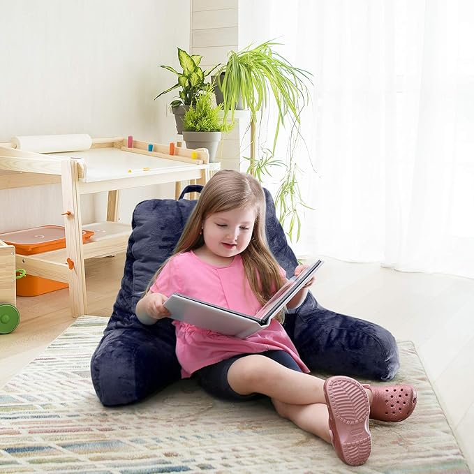 Nestl Reading Pillow with Shredded Memory Foam, Designed for Sitting Up in Bed and Couch, Back and Arms Adjustable Support for Adult & Teens Backrest Pillows for Reading, with Washable Cover Navy Blue