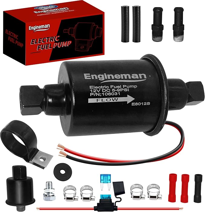 Universal Electric Fuel Pump 12V 5-9 PSI Inline External 5/16 Inch Compatiable with Gas Diesel Marine Carburetor Marine E8012S