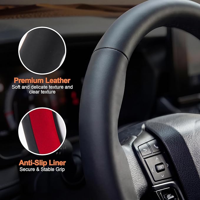 West Llama 3 Piece Leather Steering Wheel Cover, 14.5-15 Inch 3 Pc Auto Car Steering Wheel Cover Universal Fit for 99% Cars, SUVs, Trucks (Black)