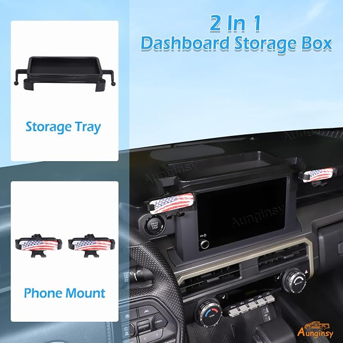 Car Center Console Dash Storage Tray With Phone Holder Compatible with Toyota Tacoma 2026 2025 2024, Dashboard Organizer Tray Mobile Phone Mount Storage Box Insert Accessories, Only Fit 8-inch Screen