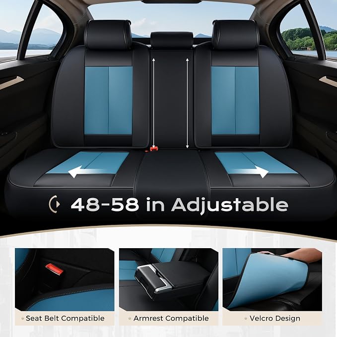 Coverado Car Seat Covers Full Set, Car Seat Protector Waterproof, Nappa Leather Car Seat Cushion, Seat Covers for Cars, Front Seats and Back Universal Fit for Most Cars