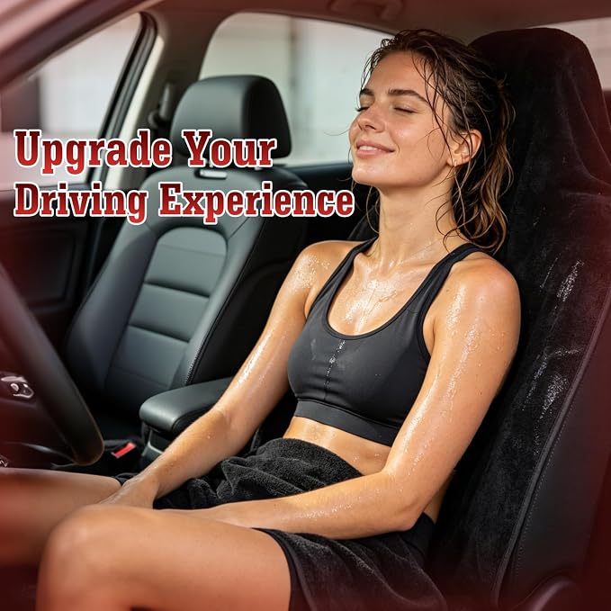550g Heavy Duty Towel Car Seat Cover, Waterproof Sweat Protector for Post-Gym & Beach, Non-Slip Microfiber Bucket Seat Mat for Sedans SUV Minivans, Machine Washable (Black, 1-Pack)