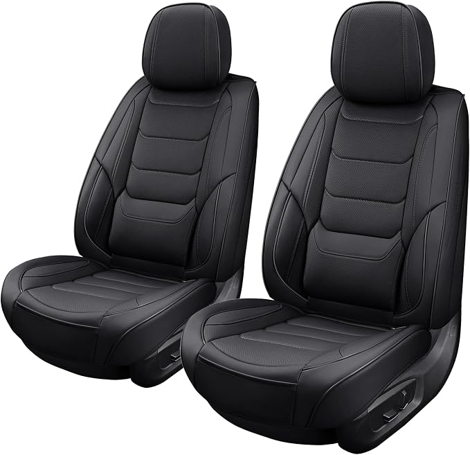 Black Leather Car Seat Covers Front Seat Breathable Seat Protectors Waterproof Automotive Seat Covers Universal Fit for Most Cars SUVs Trucks Vehicles