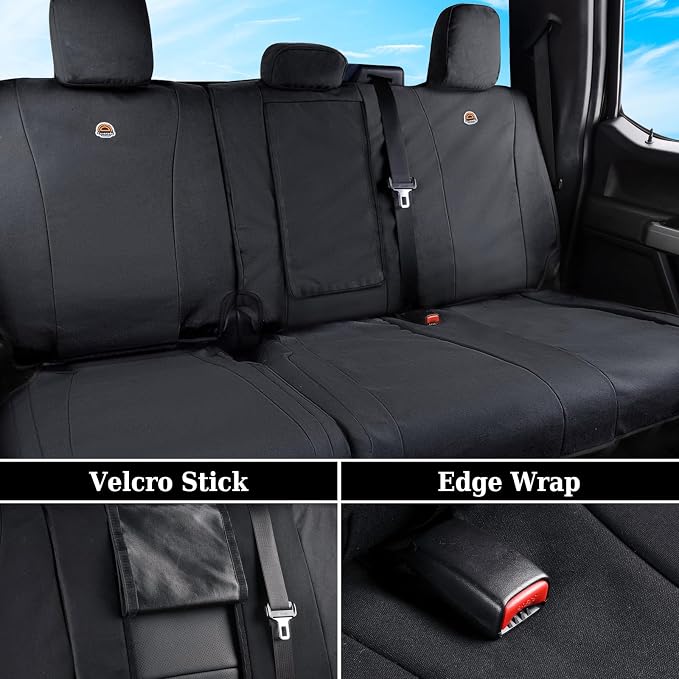 Coverado Canvas Car Seat Covers Full Set, Waterproof Seat Protector Car Seat Cushions, Seat Covers Compatible Custom Fit for 2015-2026 Ford F150 & 2017-2026 Ford F250 F350 F450, Full Set, Black