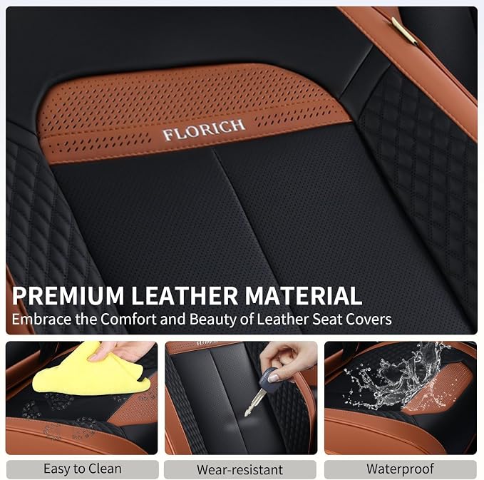 FLORICH Universal Car Seat Covers for Front Seats, Leather Seat Covers Universal Anti-Slip Driver Seat Cover, Automotive Vehicle Seat Covers fit for Trucks Vans SUVs Sedans (2 Packs, Brown&Black)